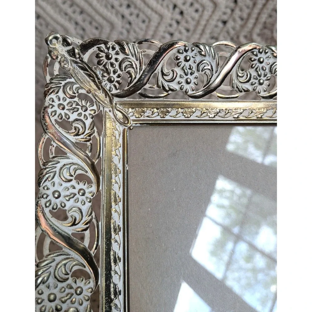 Vintage Ornate Silver Filigree Metal Picture Frame Floral Scroll 8x10 Tabletop